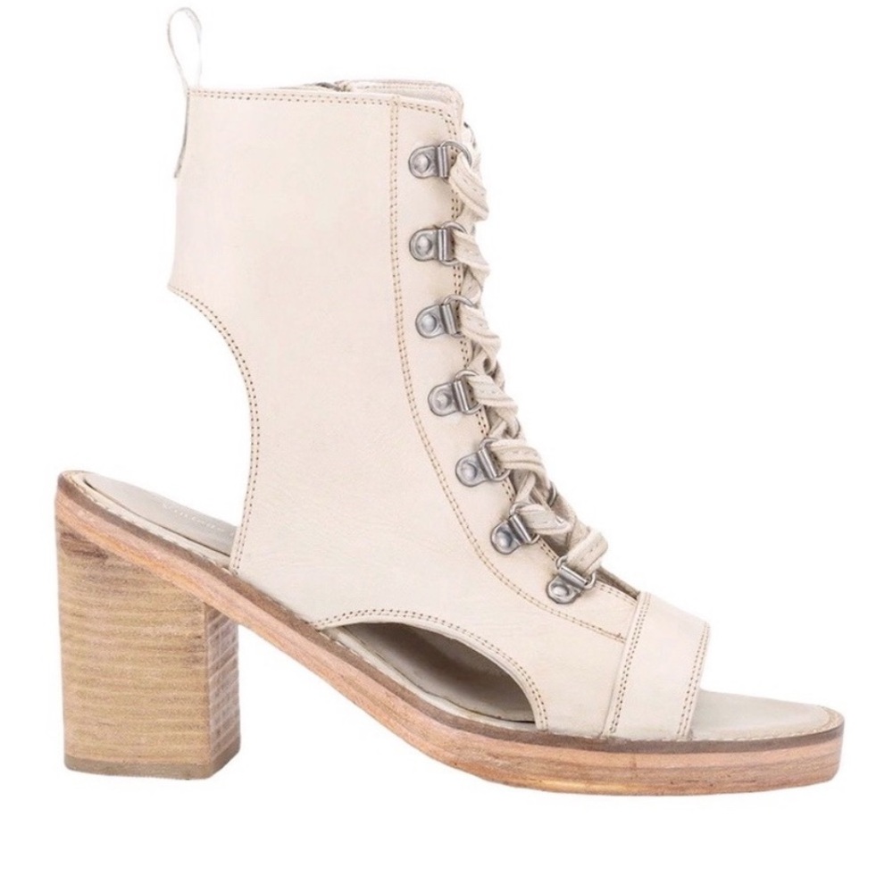 Elegant Cream Lace-Up Block Heel Sandals